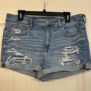 American Eagle High Rise Shortie Ripped Jean Shorts Size 14